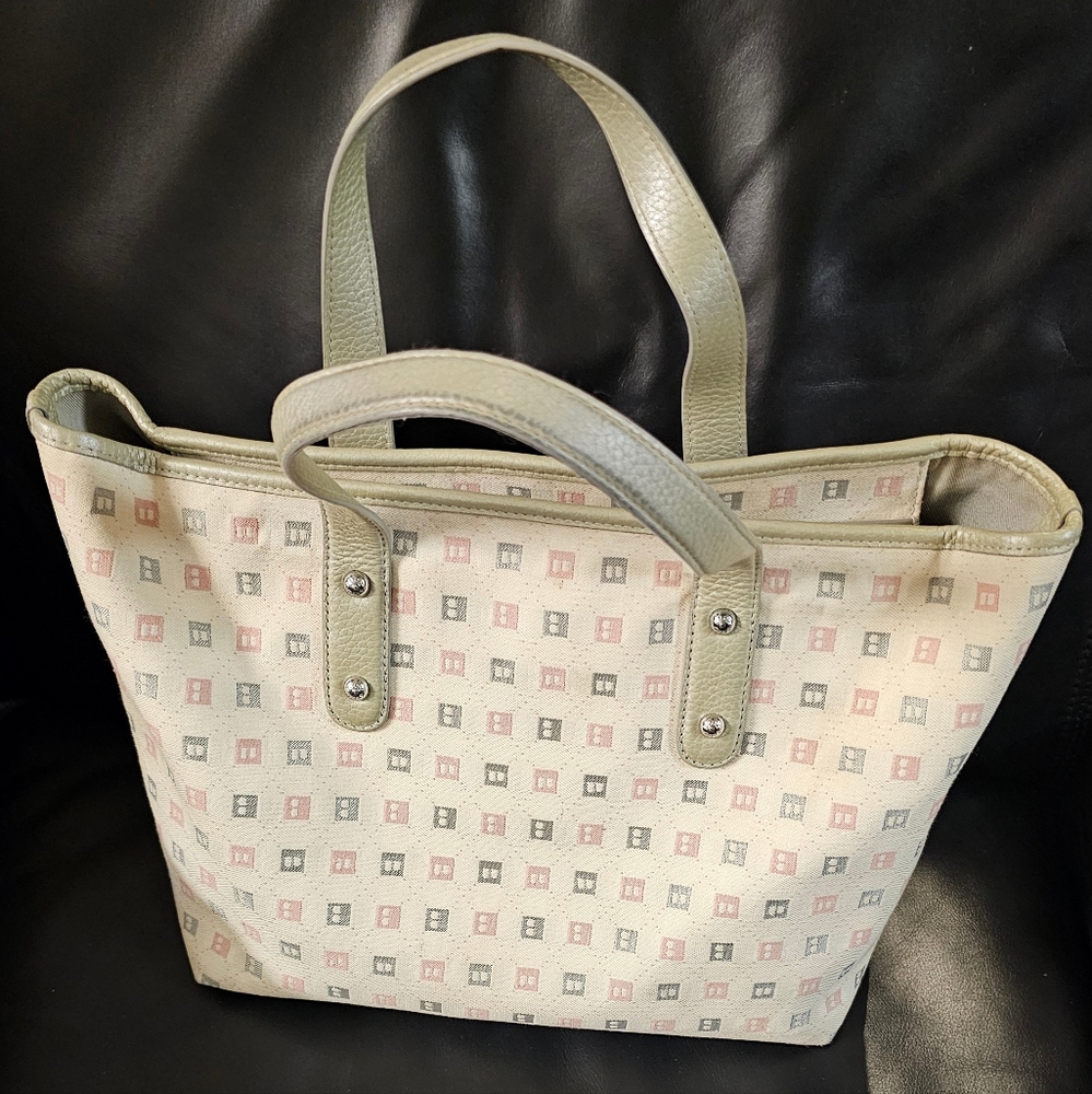Bally Canvas & Leather Handbag B Mark Pattern Pewter & pink monogram EUC - Picture 16 of 16